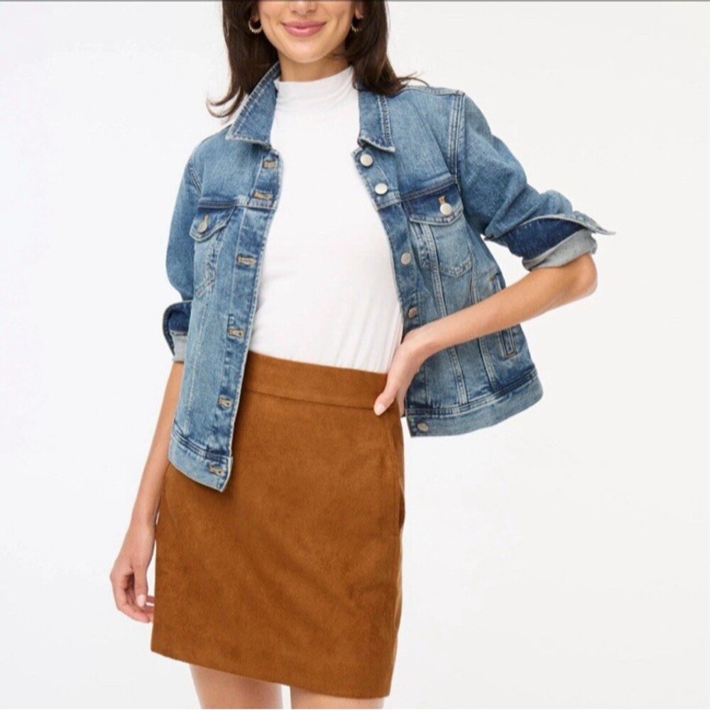 J Crew Faux Suede Mini Skirt Size 14 Walnut Pockets A Line BC892 Retail $98